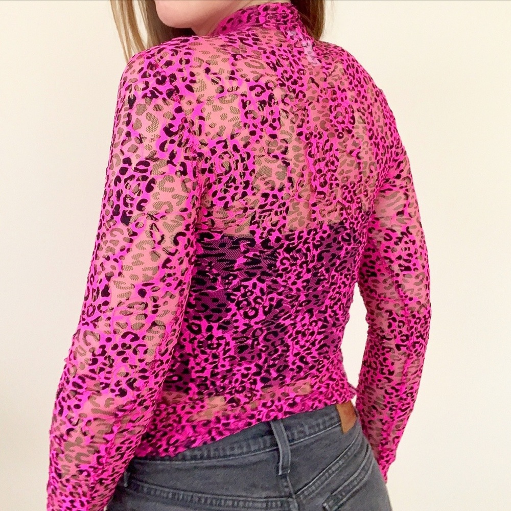 Sheer Leopard Print High Neck Top - Picture 5 of 6